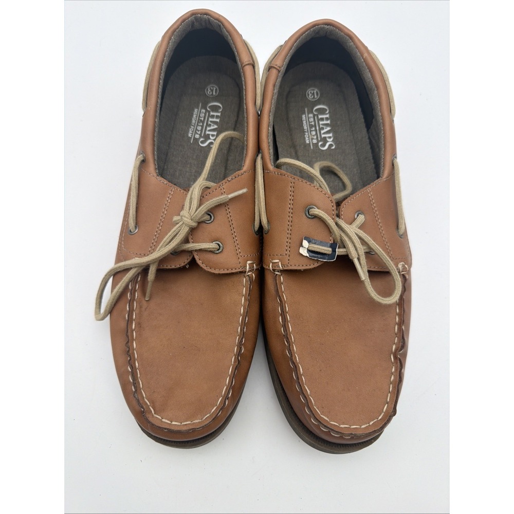 Chaps Shoes Mens 13 Boat Brown Leather Lace Up Low Top Casual Comfort Flats